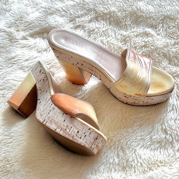 Prada Patent Leather Ombré Cork Platform Heels - Picture 8 of 12